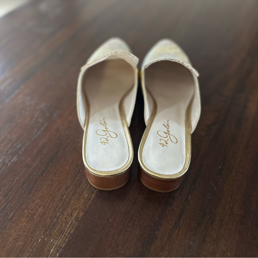 42 Gold Rue Leather Loafer Mule Snake Metallic sz 9 - Picture 5 of 7